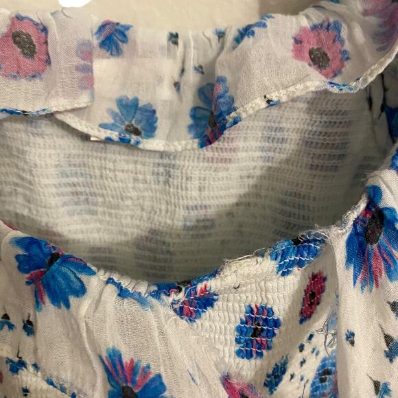 LoveShackFancy Kodie Dress Smocked Flutter Sleeve Blue Printed  L - Picture 6 of 12